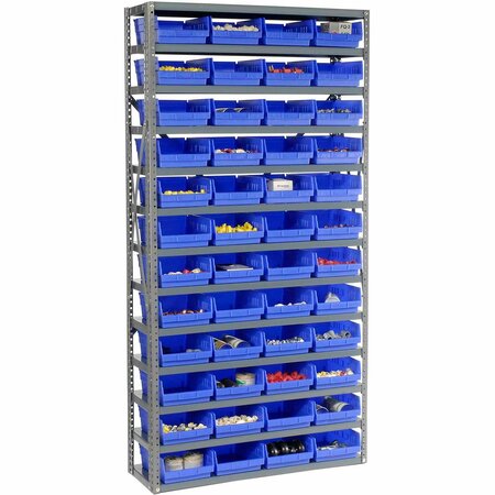 GLOBAL INDUSTRIAL Steel Shelving with 48 4inH Plastic Shelf Bins Blue, 36x12x72-13 Shelves 603439BL